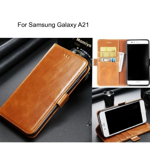 Samsung Galaxy A21 Case Executive Leather Wallet Case - Light Brown