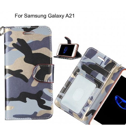 Samsung Galaxy A21 Case Camouflage Leather Wallet Case Cover - Grey