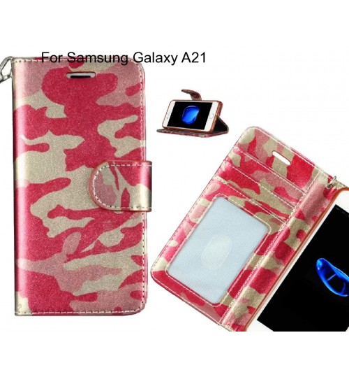 Samsung Galaxy A21 Case Camouflage Leather Wallet Case Cover - Red