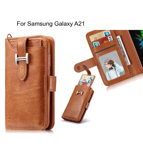 Samsung Galaxy A21 Case Retro Leather Case Multi Cards Cash Pocket - Brown