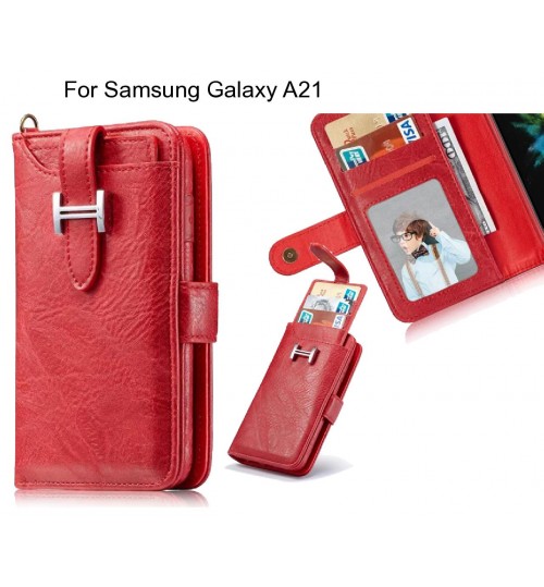 Samsung Galaxy A21 Case Retro Leather Case Multi Cards Cash Pocket - Red