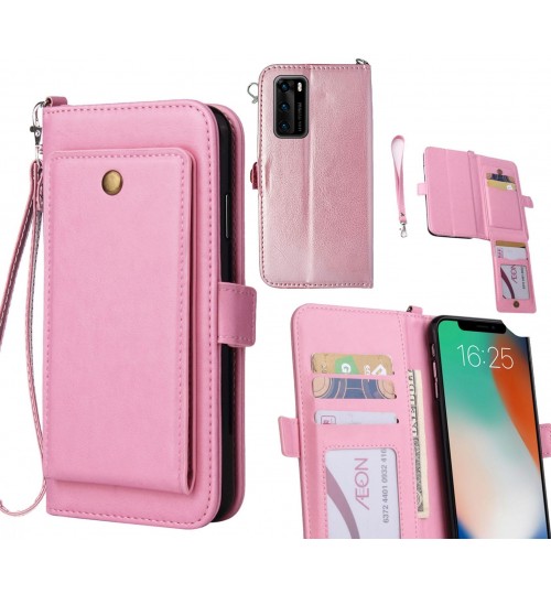 Huawei P40 Case Retro Leather Wallet Case - Pink