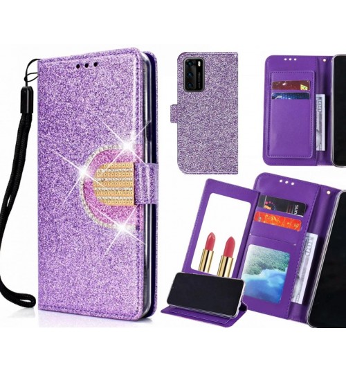 Huawei P40 Case Glaring Wallet Leather Case With Mirror