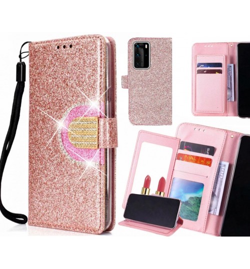 Huawei P40 Pro Case Glaring Wallet Leather Case With Mirror