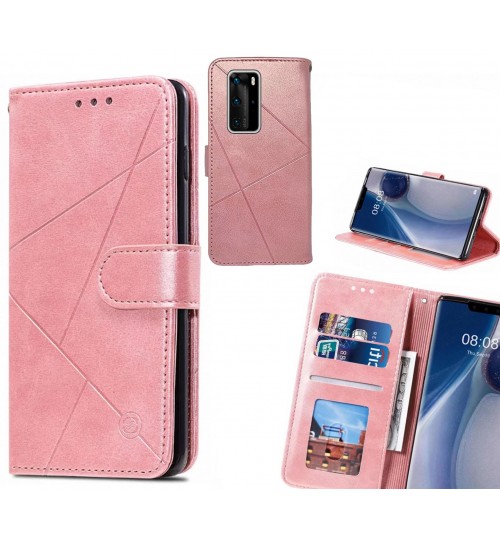 Huawei P40 Pro Case Fine Leather Wallet Case - Pink