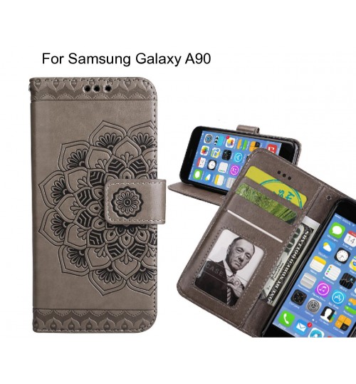 Samsung Galaxy A90 Case mandala embossed leather wallet case
