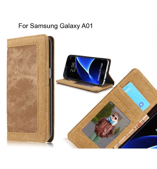 Samsung Galaxy A01 case contrast denim folio wallet case