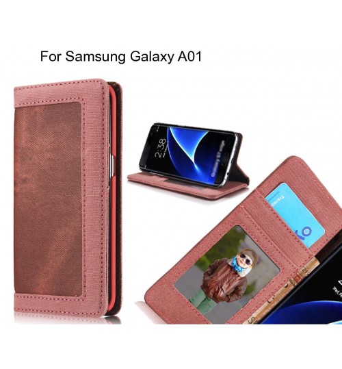 Samsung Galaxy A01 case contrast denim folio wallet case