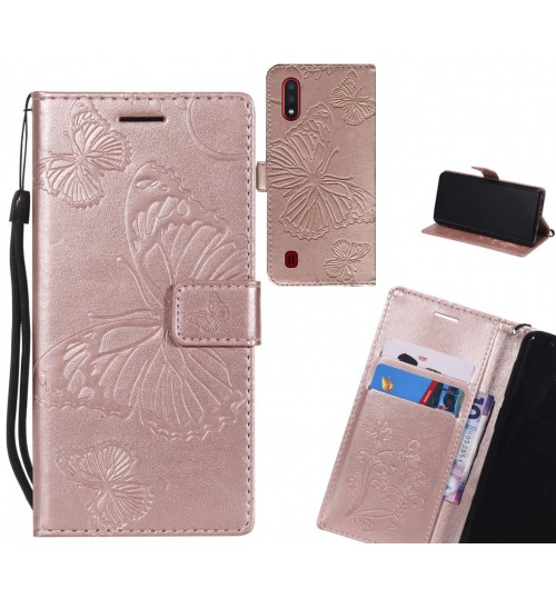 Samsung Galaxy A01 Case Embossed Butterfly Wallet Leather Case - Rose Gold