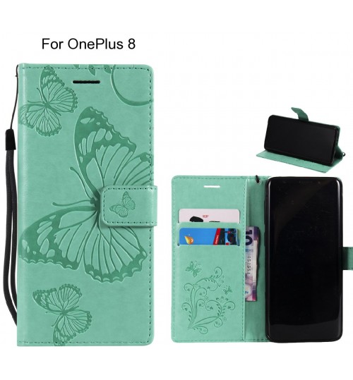 Oneplus 8 Case Embossed Butterfly Wallet Leather Case - Green