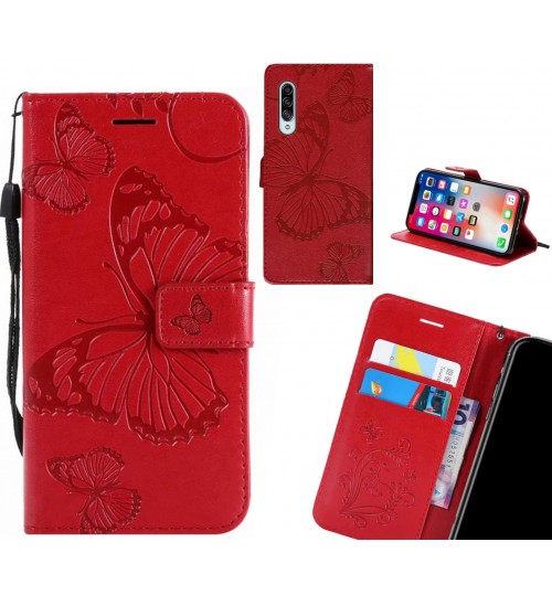 Samsung Galaxy A90 Case Embossed Butterfly Wallet Leather Case - Red
