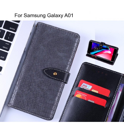 Samsung Galaxy A01 case croco pattern leather wallet case