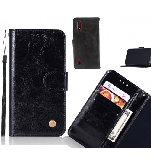 Samsung Galaxy A01 Case Vintage Fine Leather Wallet Case - Black