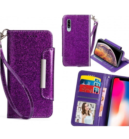 Samsung Galaxy A90 Case Glitter Wallet Case Id Wide Magnetic Closure - Purple