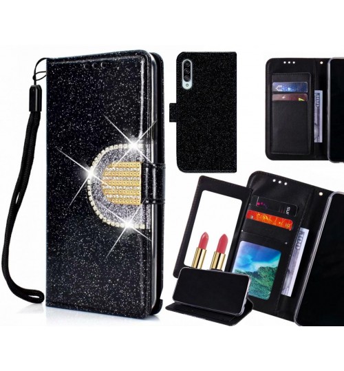 Samsung Galaxy A90 Case Glaring Wallet Leather Case With Mirror - Black