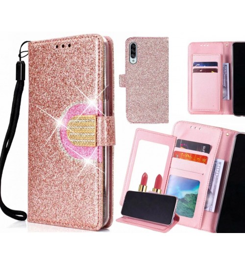 Samsung Galaxy A90 Case Glaring Wallet Leather Case With Mirror - Pink