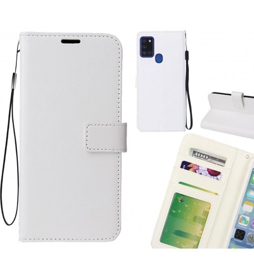 Samsung Galaxy A21s Case Fine Leather Wallet Case - White