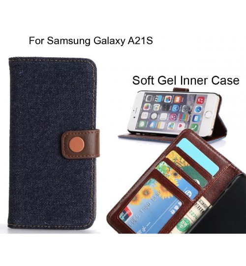 Samsung Galaxy A21S  case ultra slim retro jeans wallet case