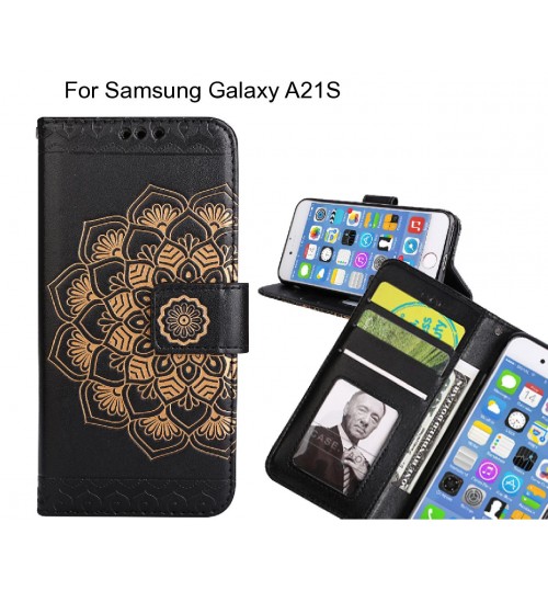 Samsung Galaxy A21S Case mandala embossed leather wallet case