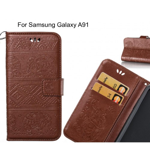 Samsung Galaxy A91 case Wallet Leather case Embossed Elephant Pattern