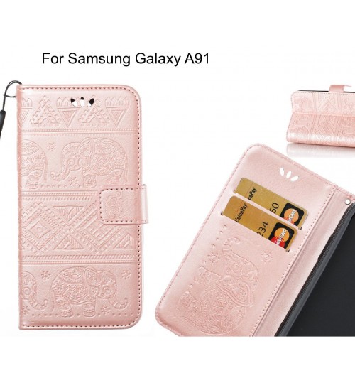 Samsung Galaxy A91 case Wallet Leather case Embossed Elephant Pattern