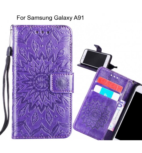 Samsung Galaxy A91 Case Leather Wallet case embossed sunflower pattern