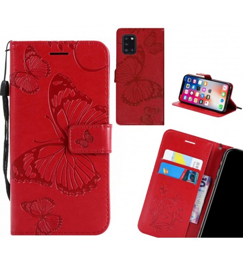 Samsung Galaxy A31 Case Embossed Butterfly Wallet Leather Case - Red