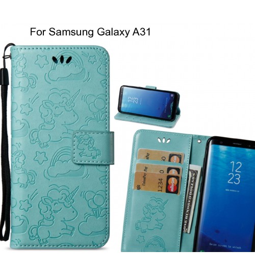 Samsung Galaxy A31  Case Leather Wallet Case Embossed Unicon Pattern - Green