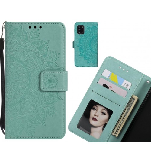 Samsung Galaxy A31 Case Mandala Embossed Leather Wallet Case - Green