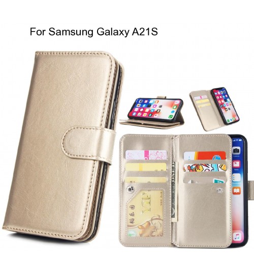 Samsung Galaxy A21S Case triple wallet leather case 9 card slots