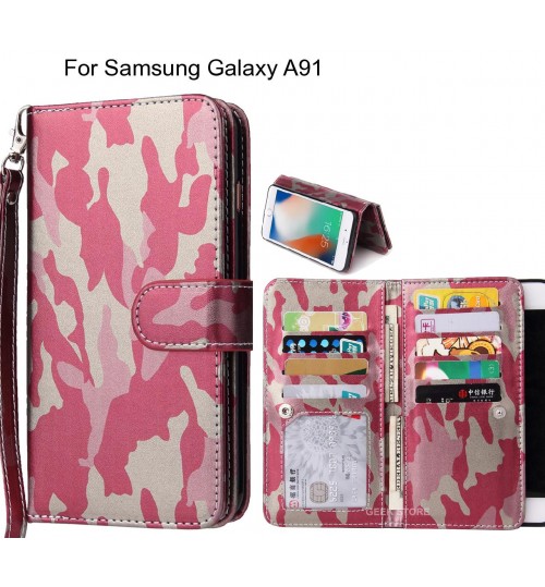 Samsung Galaxy A91 Case Camouflage Wallet Leather Case - Pink
