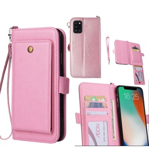 Samsung Galaxy A31 Case Retro Leather Wallet Case - Pink