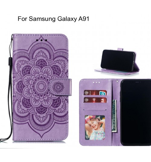 Samsung Galaxy A91 Case Leather Wallet Case Embossed Pattern - Purple