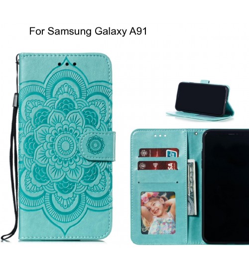Samsung Galaxy A91 Case Leather Wallet Case Embossed Pattern - Green