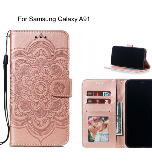 Samsung Galaxy A91 Case Leather Wallet Case Embossed Pattern - Rose