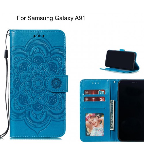 Samsung Galaxy A91 Case Leather Wallet Case Embossed Pattern - Blue