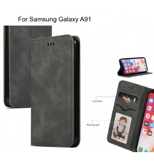 Samsung Galaxy A91 Case Premium Leather Magnetic Wallet Case - Black