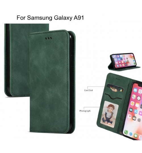 Samsung Galaxy A91 Case Premium Leather Magnetic Wallet Case - Green