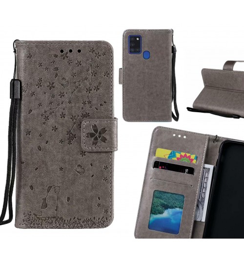 Samsung Galaxy A21s Case Embossed Wallet Leather Case - Grey