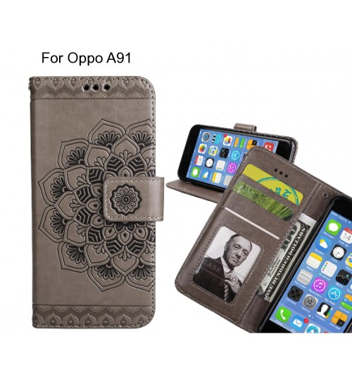 Oppo A91 Case mandala embossed leather wallet case