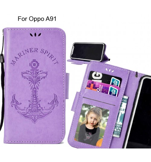 Oppo A91 Case Wallet Leather Case Embossed Anchor Pattern