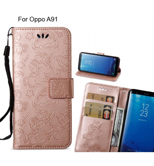 Oppo A91  Case Leather Wallet Case Embossed Unicon Pattern - Rose Gold