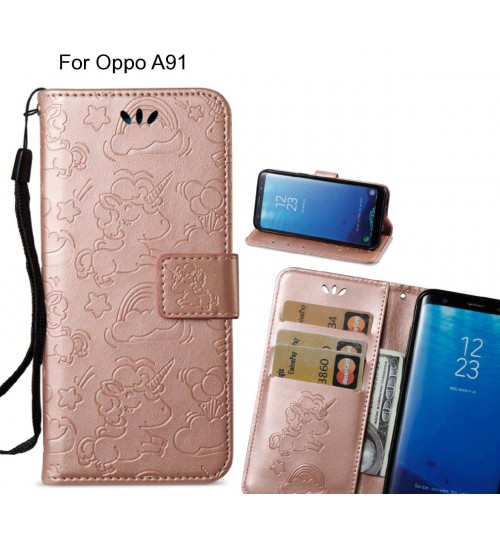 Oppo A91  Case Leather Wallet case embossed unicon pattern