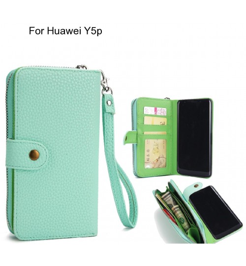 Huawei Y5p Case Coin Wallet Case Full Wallet Leather Case - Green