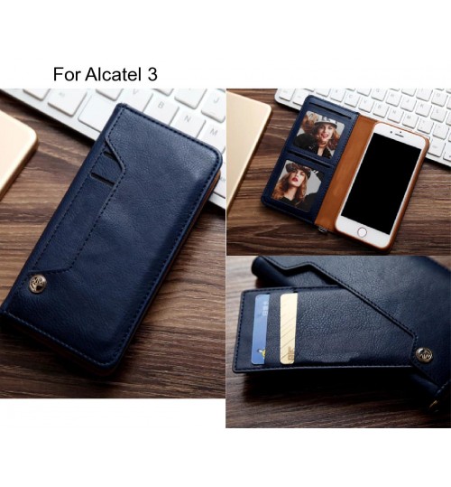 Alcatel 3 Case Slim Leather Wallet Case 6 Cards 2 Id Magnet - Blue