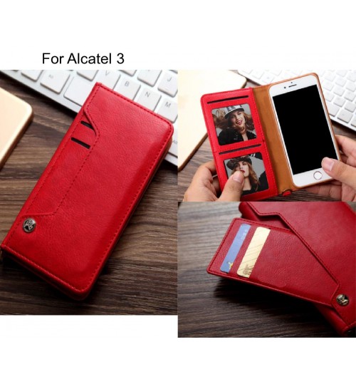 Alcatel 3 Case Slim Leather Wallet Case 6 Cards 2 Id Magnet - Red
