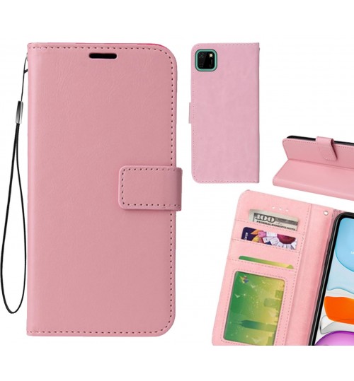 Huawei Y5p Case Fine Leather Wallet Case - Pink