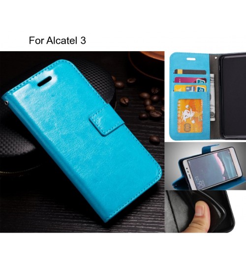 Alcatel 3 Case Fine Leather Wallet Case - Blue