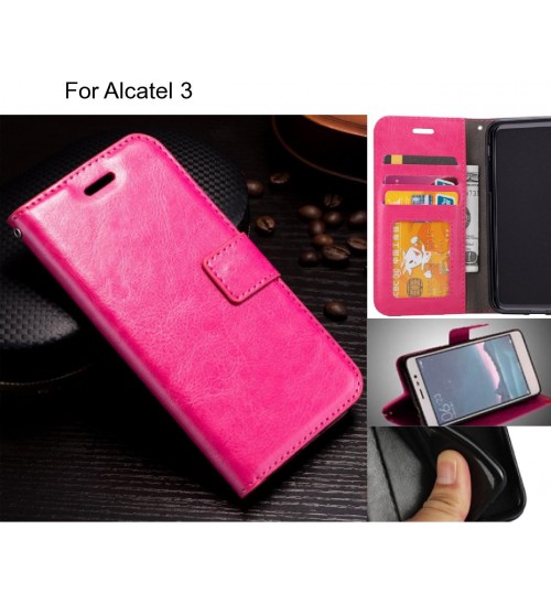 Alcatel 3 Case Fine Leather Wallet Case - Hot Pink