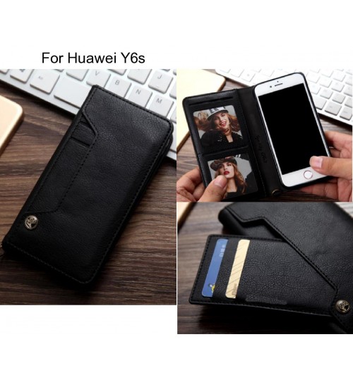 Huawei Y6s Case Slim Leather Wallet Case 6 Cards 2 Id Magnet - Black